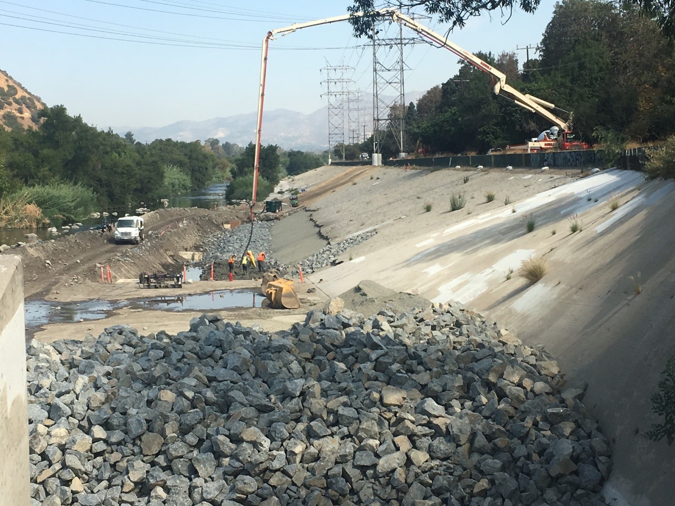 Second lift of grouted stone placed