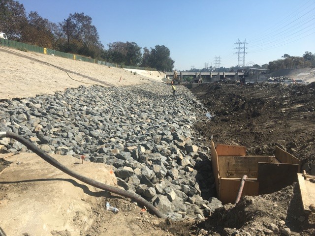 Third lift of grouted stone placed